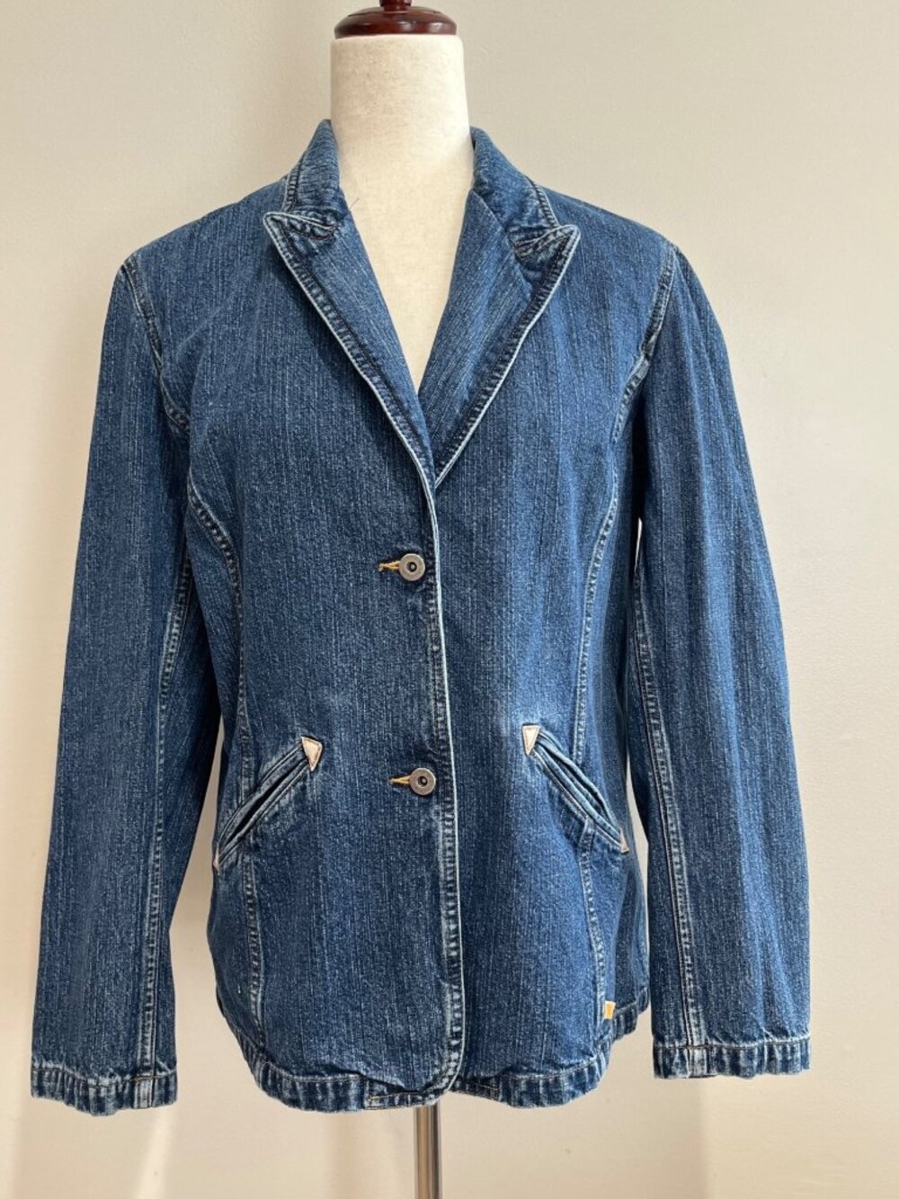 Liz Claiborne Vtg Denim Blazer Jacket Womens L Blue Jean 100% Cotton Tailored